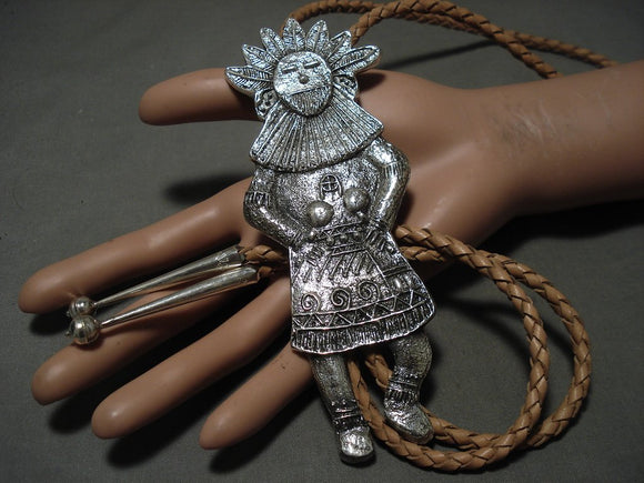 5 Inches Tall Heavy Tufa Catsed Kachina Native American Jewelry Silver Bolo Tie-Nativo Arts