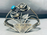 Flowers Of Love Vintage Native American Navajo Turquoise Sterling Silver Bracelet Cuff Old-Nativo Arts