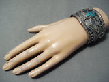Huge Leaf Vintage Native American Navajo Turquoise Sterling Silver Bracelet-Nativo Arts