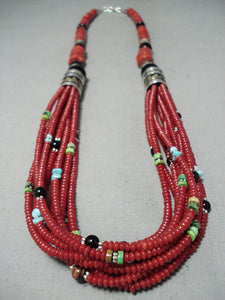 Native American One Of The Best Ever Singer Coral Sterling Silver Necklace-Nativo Arts