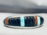 Important Dinosaur Bone Inlay Vintage Native American Navajo Sterling Silver Turquoise Bracelet-Nativo Arts