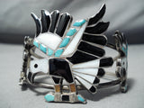 Native American Best Vintage Navajo Turquoise Inlay Eagle Sterling Silver Bracelet-Nativo Arts