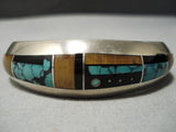 Thick And Heavy Native American Navajo Sterling Silver Spider Turquoise Bracelet Cuff-Nativo Arts