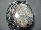 Huge Frog Vintage Native American Navajo Agate Sterling Silver Bracelet Cuff-Nativo Arts