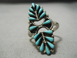 Intricate!! Vintage Zuni Native American Navajo Turquoise Needle Sterling Silver Ring-Nativo Arts