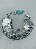 Amazing Native American Navajo Signed Blue Diamond Turquoise 14 Silver Dimes Bracelet-Nativo Arts