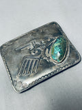 Native American Heavy Old Patina Vintage Hopi Turquoise Sterling Silver Buckle Old-Nativo Arts