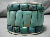 One Of The Biggest Vintage Green Inlay Turquoise Sterling Silver Bracelet Old-Nativo Arts