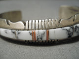 Amazing Vintage Native American Navajo White Buffalo Turquoise Sterling Silver Bracelet Old-Nativo Arts