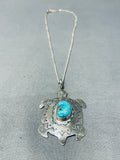 Whimsical Vintage Native American Navajo Turquoise Sterling Silver Turtle Necklace-Nativo Arts