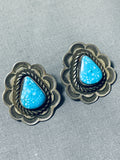 Signed Vintage Native American Navajo Turquoise Sterling Silver Earrings-Nativo Arts