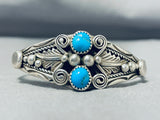 Outstanding Vintage Native American Navajo Blue Gem Turquoise Sterling Silver Bracelet Signed-Nativo Arts
