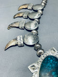 Native American 368 Gram Bear San Felipe Turquoise Sterling Silver Squash Blossom Necklace-Nativo Arts