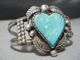 Very Rare!! Vintage Native American Navajo Hand Carved Heart Turquoise Sterling Silver Bracelet-Nativo Arts