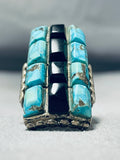 One Of The Best Ever Vintage Zuni Inlay Turquoise Sterling Silver Ring Old-Nativo Arts