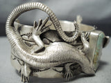Detailed Lizard Native American Navajo Royston Turquoise Sterling Silver Bracelet-Nativo Arts