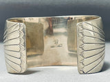 Signed Wide Unique Shape Turquoise Vintage Native American Navajo Sterling Silver Bracelet-Nativo Arts