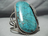Towering Vintage Native American Navajo Blue Diamond Turquoise Sterling Silver Bracelet Old-Nativo Arts