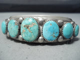 Heavy Thick Vintage Native American Navajo Graduating Turquoise Sterling Silver Bracelet-Nativo Arts