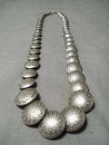Heavy Museum Quality Vintage Native American Navajo Hand Tooled Sterling Silver Bead Necklace-Nativo Arts