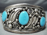 Leaf Galore Vintage Native American Navajo Turquoise Sterling Silver Bracelet Old-Nativo Arts