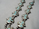Intricate Vintage Native American Navajo Turquoise Sterling Silver Squash Blossom Necklace-Nativo Arts