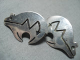 Adorable Vintage Navajo Sterling Silver Bear Earrings Native American-Nativo Arts