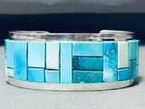Authentic Tommy Jackson Native American Navajo Turquoise Inlay Sterling Silver Bracelet-Nativo Arts