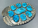 Important Vintage Native American Zuni Sleeping Beauty Turquoise Sterling Silver Pin Signed-Nativo Arts