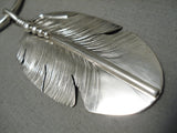 Detailed Intricate!! Hand Carved Native American Navajo Sterling Silver Feather Genius Necklace-Nativo Arts