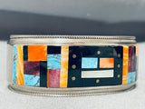 Intricate Native American Navajo Turquoise Shell Sterling Silver Inlay Bracelet Cuff-Nativo Arts