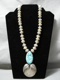 Native American Heavy 292 Gram Navajo Spider Turquoise Sterling Silver Coin Necklace-Nativo Arts