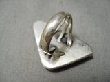 Striking Vintage Navajo Triangle Turquoise Sterling Silver Native American Ring-Nativo Arts