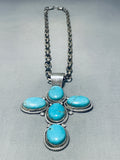 One Of The Biggest Vintage Native American Navajo Turquoise Cross Sterling Silver Necklace-Nativo Arts