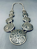 Native American One Of The Most Intricate Vintage Navajo Sterling Silver Geomtric Necklace-Nativo Arts