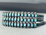 One Of The Best Ever Vintage Native American Zuni Squared Turquoise Sterling Silver Bracelet-Nativo Arts