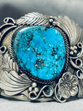 Museum Vintage Native American Navajo Big Turquoise Sterling Silver Leaf Flower Bracelet-Nativo Arts