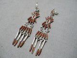 Exquisite Zuni Coral Sterling Silver Earrings Native American-Nativo Arts