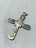 Sensational Vintage Native American Zuni Blue Gem Turquoise Sterling Silver Cross Pendant-Nativo Arts