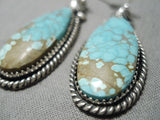 Important Vintage Native American Navajo #8 Turquoise Jeanette Dale Sterling Silver Earrings-Nativo Arts