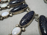 Important Vintage Native American Navajo Dakota Gold Red White Blue Sterling Silver Necklace-Nativo Arts