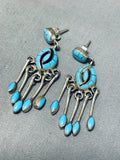 Museum Quality Vintage Native American Zuni Turquoise Sterling Silver Inlay Earrings-Nativo Arts