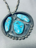 Jawdropping Vintage Native American Navajo Turquoise Chunk Sterling Silver Necklace Old-Nativo Arts