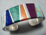 Full Wrap Around Vintage Zuni Native American Navajo Turquoise Sterling Silver Inlay Bracelet-Nativo Arts