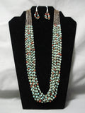 Native American Important Jose Coriz Santo Domingo Green Turquoise Coral Sterling Necklace-Nativo Arts