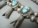 Women's Vintage Native American Navajo Morenci Turquoise Sterling Silver Squash Necklace Old-Nativo Arts