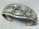 Intricately Detailed Vintage Native American Navajo Sterling Silver Leaf Bracelet Cuff-Nativo Arts