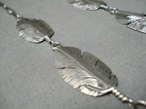 So Detailed!! Intricate Native American Navajo Sterling Silver Feather Shell Necklace-Nativo Arts
