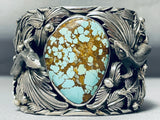Detail Heavy 208 Grams Native American Lizard Turquoise Sterling Silver Bracelet-Nativo Arts