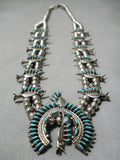 Petite Vintage Native American Zuni Native Turquoise Sterling Silver Squash Blossom Necklace-Nativo Arts